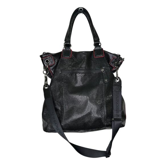 Barbarossa Black Shiny Snakeskin Hand Shoulder Bag Slouchy Large - Picture 1 of 10
